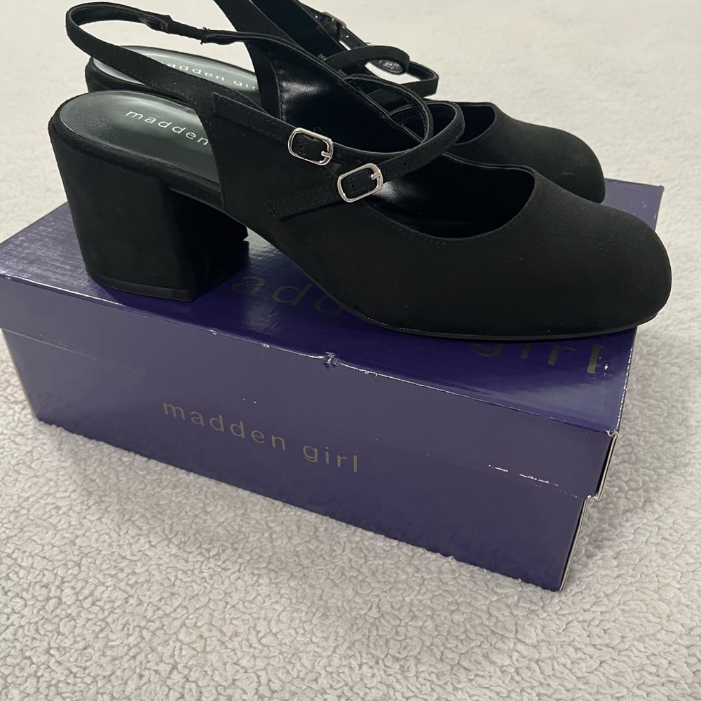 Madden Girl Black Slingback Heels with Block Heel